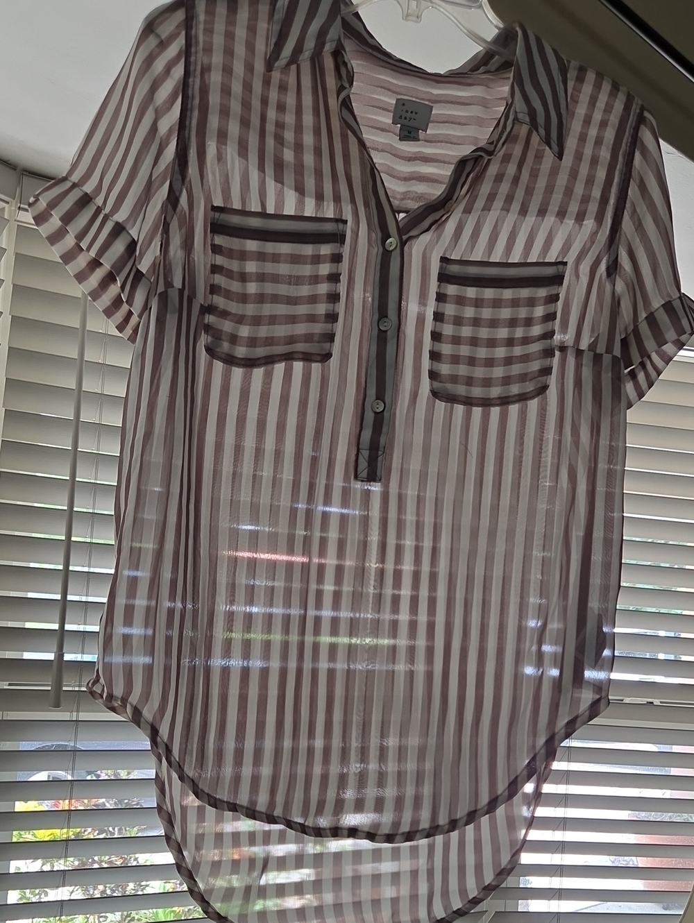 Cream and brown Sheer Striped Blouse